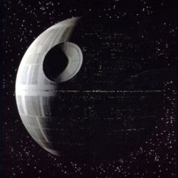 the death star floating in space. with uncommitted code