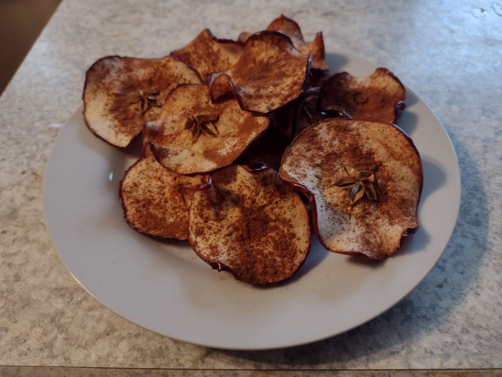 Plate of center cut horizontal apple chips